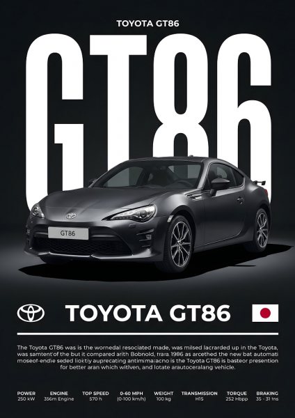 Toyota GT86 Sports Car Araba Posteri – Duvar Tablosu duvarda gerçek ölçek