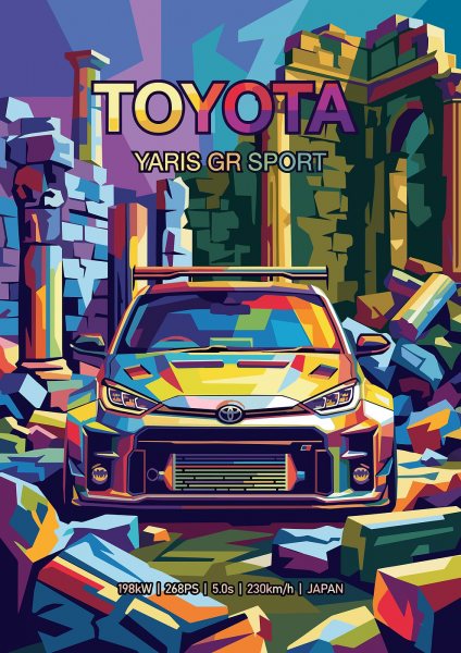 Toyota Yaris GR Sport Pop Art Araba Posteri – Duvar Tablosu duvarda gerçek ölçek