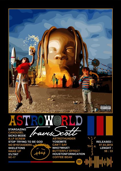 Travis Scott Astroworld Album Cover Art Müzik Posteri – Duvar Tablosu duvarda gerçek ölçek