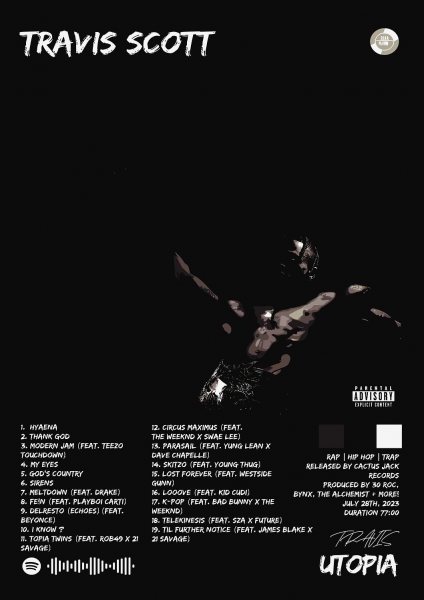 Travis Scott UTOPIA Müzik Posteri – Duvar Tablosu duvarda gerçek ölçek