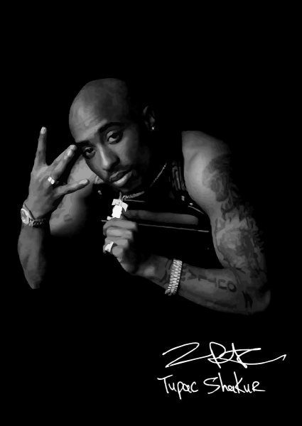 Tupac Shakur Portrait with Signature Müzik Posteri – Duvar Tablosu duvarda gerçek ölçek