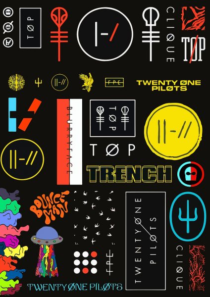 Twenty One Pilots Symbols Collage Müzik Posteri – Duvar Tablosu duvarda gerçek ölçek