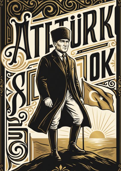 Ufka Bakan Atatürk Posteri – Tipografi Duvar Tablosu poster görseli