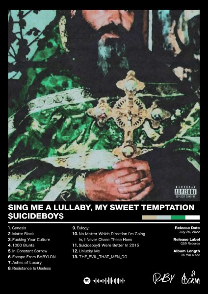 $uicideboy$ - Sing Me a Lullaby, My Sweet Temptation Müzik Posteri – Duvar Tablosu duvarda gerçek ölçek