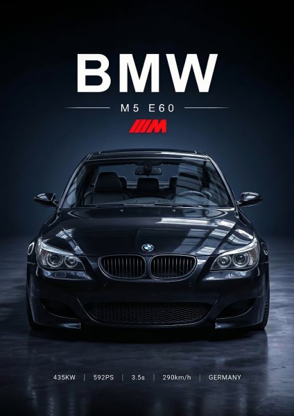 V10 sleek black BMW M5 E60 Araba Posteri – Duvar Tablosu duvarda gerçek ölçek