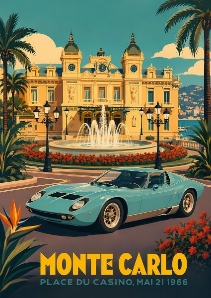 Vintage Monte Carlo Casino Travel Araba Posteri – Duvar Tablosu poster görseli