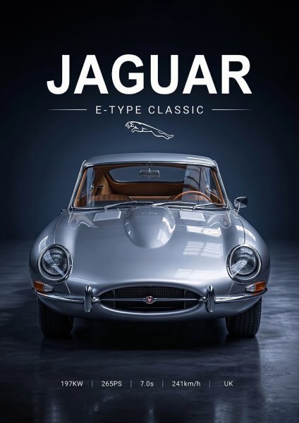 vintage old Jaguar E-Type Classic Araba Posteri – Duvar Tablosu