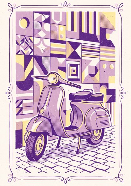 Vintage Scooter Posteri – Risograf Duvar Tablosu duvarda gerçek ölçek