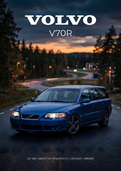 Volvo V70R Performance Wagon Araba Posteri – Duvar Tablosu duvarda gerçek ölçek