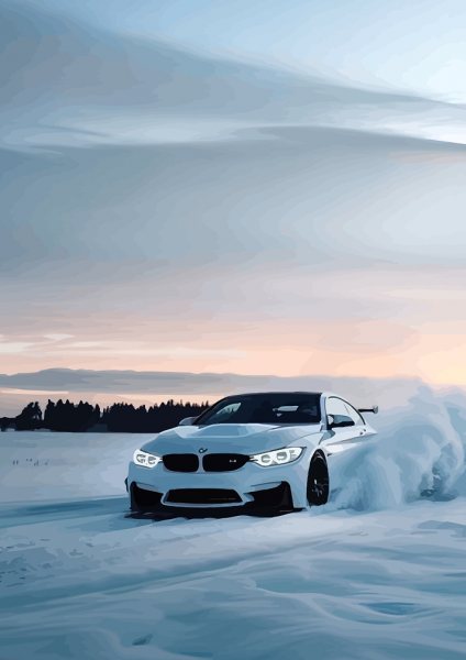 White BMW M4 Drifting in Snow Araba Posteri – Duvar Tablosu
