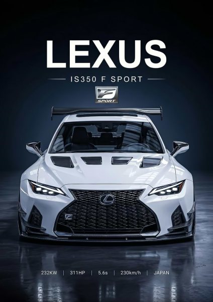 white sleek Lexus IS350 F Sport Araba Posteri – Duvar Tablosu poster görseli