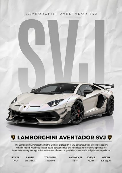 white sleek race aventador svj car Araba Posteri – Duvar Tablosu