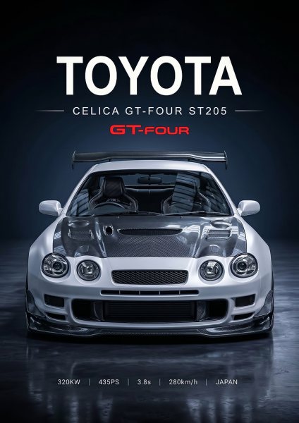 white sleek Toyota Celica GT-Four ST205 Araba Posteri – Duvar Tablosu duvarda gerçek ölçek