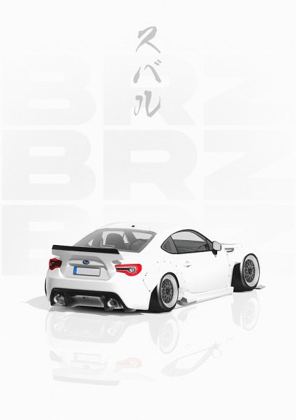 White Subaru BRZ Stance Araba Posteri – Duvar Tablosu duvarda gerçek ölçek