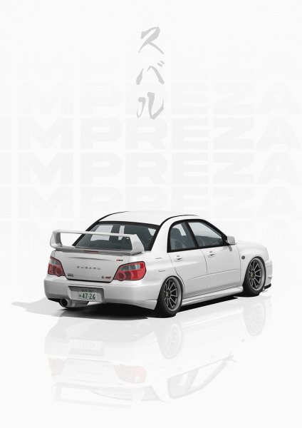 White Subaru Impreza WRX Araba Posteri – Duvar Tablosu duvarda gerçek ölçek