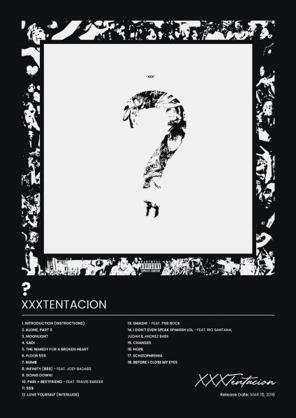 XXXTentacion Album Cover - ? Müzik Posteri – Duvar Tablosu duvarda gerçek ölçek
