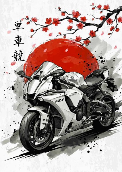 Yamaha R1 Motorcycle Japanese Art Araba Posteri – Duvar Tablosu duvarda gerçek ölçek