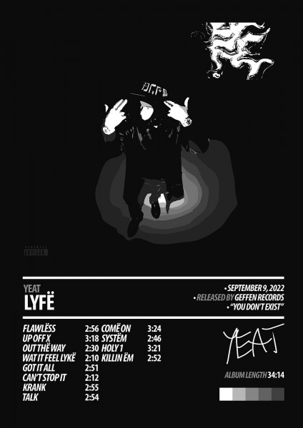 Yeat - LYFË Album Cover Müzik Posteri – Duvar Tablosu duvarda gerçek ölçek