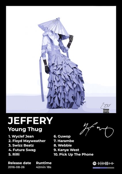Young Thug - JEFFERY Album Cover Müzik Posteri – Duvar Tablosu duvarda gerçek ölçek