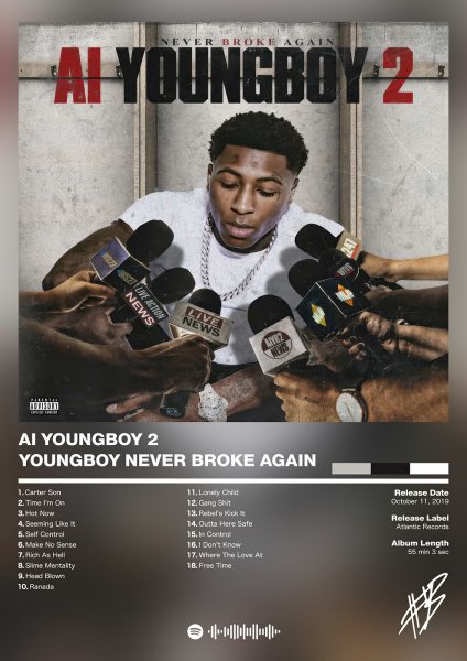 YoungBoy Never Broke Again - AI YoungBoy 2 Müzik Posteri – Duvar Tablosu duvarda gerçek ölçek