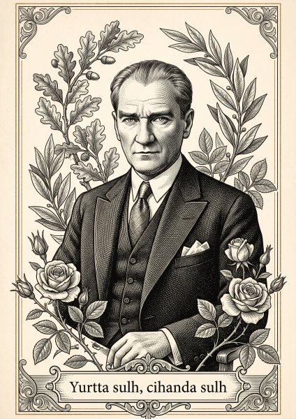 Yurtta Sulh Cihanda Sulh Atatürk Posteri – Gravür / botanik Duvar Tablosu duvarda gerçek ölçek