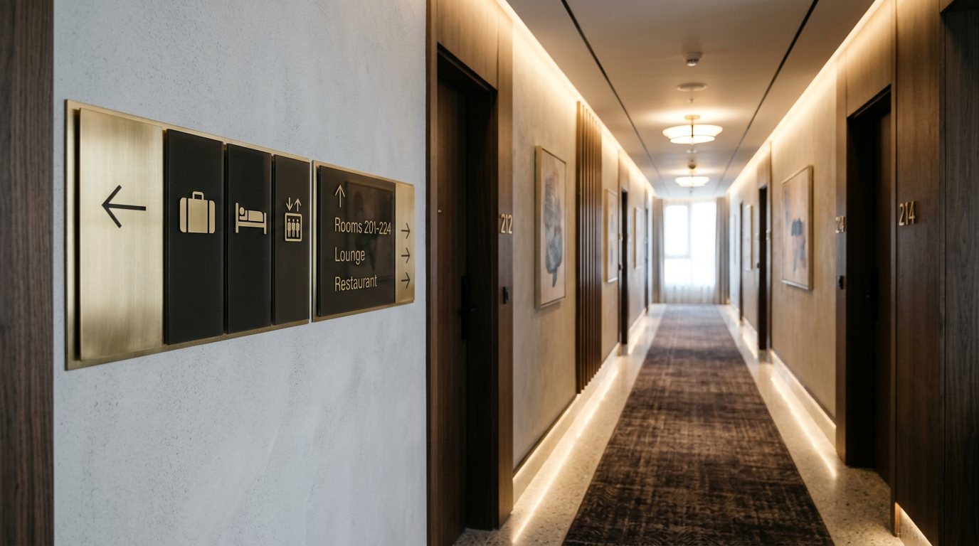 Otel ve hastaneler için modern iç mekan yönlendirme tabelası örneği